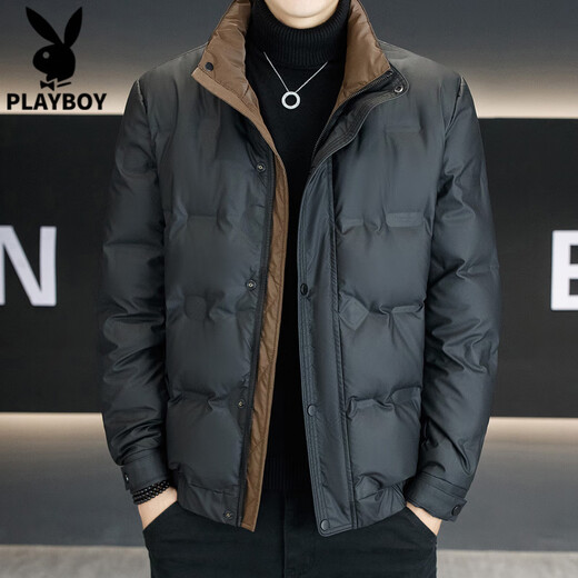 Playboy (PLAYBOY) clothing men's winter 2025 new high-end handsome short stand-up collar thickened warm jacket black 3XL recommended 140-155 Jin Jin equals 0.5 kg