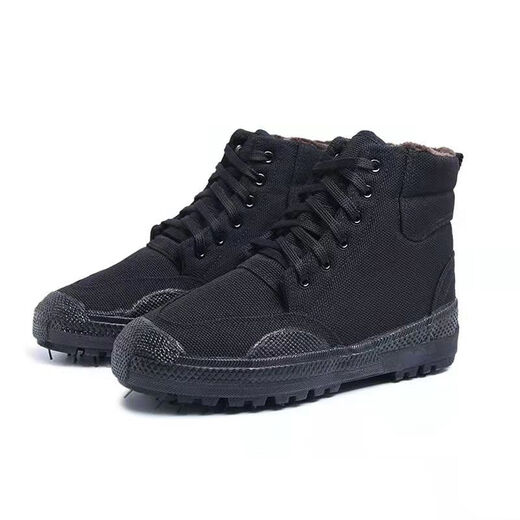 焗潭3527迷彩作训鞋高腰解放鞋男女保暖棉军训胶鞋黑色棉鞋 2022棉 42