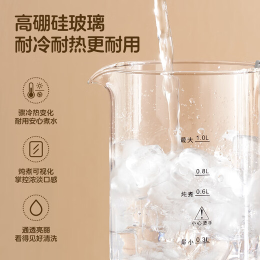 Chigo Health Pot Tea Maker Multifunctional Electric Kettle Office Household Glass Black Flower Tea Frying Chinese Medicinal Pot Constant Temperature Mini Small Health Kettle Standard Model 304 Stainless Steel-Smart Insulation 1L