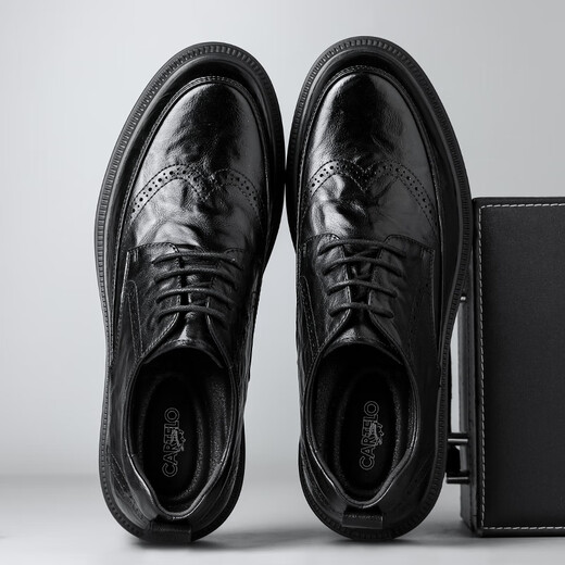 
CARTELO Brock men's leather shoes cowhide men's shoes heightened thick sole formal shoes leather shoes men 9859 black heightened 39
