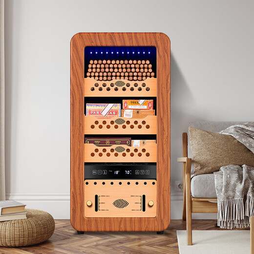 CIGARLOONG 48HC cigar cabinet, constant temperature and humidity, Spanish cedar wood shelf, naked alcoholized activated carbon, ammonia removal, curved, small household silent inverter compressor cigar humidifier, 48HC rosewood grain, cedar wood shelf + curved + constant temperature and humidity cigar cabinet