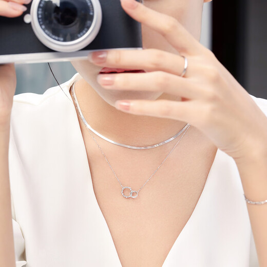 Lukfook Jewelry Cheng Yi same style platinum necklace snake bone chain platinum 950 plain chain clavicle chain price 43cm - about 7.30 grams