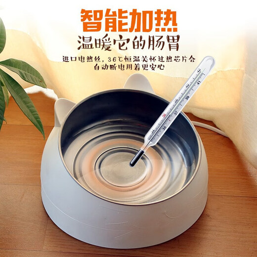 Cat bowl pet heating bowl protects cervical spine 304 stainless steel food bowl rice bowl cat bowl cat food bowl for cats Nordic green with heating function temperature 030 adjustable