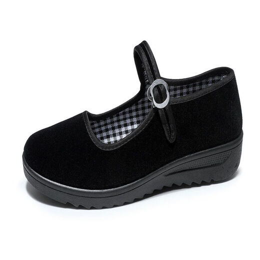 Yu Department Hotel Work Shoes Women's Black Old Beijing Cloth Shoes Soft Sole Mom's Shoes Square Dance Shoes Women's Cloth Shoes Anti-Slip Shoes 3cm Plaid Tendon Sole 36