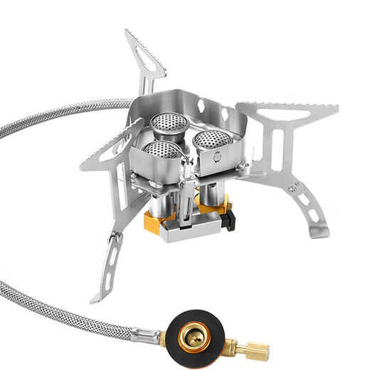 
Beiyue card stove outdoor stove portable windproof fire stove folding camping stove camping boiling water and boiling tea [9900W three-core fire] + adapter