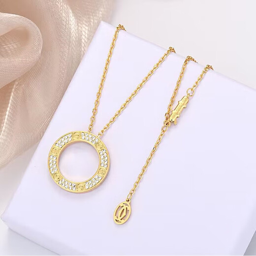 Fat Donglai's same style 18K gold cake necklace for women, summer niche design, rose gold ins Internet celebrity round cake, cake full of diamonds - silver original quality