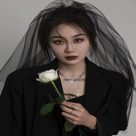 Mays Will retro Halloween black veil mesh organza goth dark party cos writing photo birthday gift lover black double layer nude gauze 40-50 hairpin style
