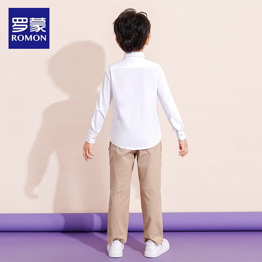 罗蒙儿童白衬衫男童女童长袖小学生表演校园服饰 白色 170