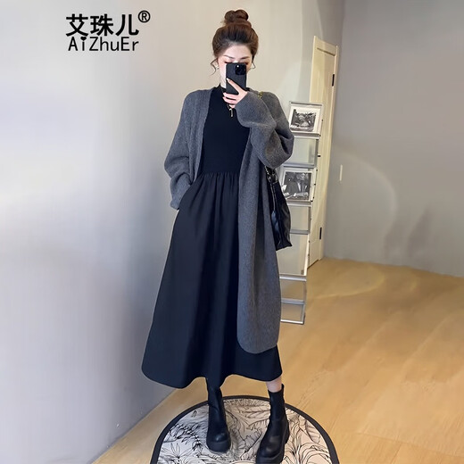 Aizhuer dress autumn and winter 2025 new fashion suit to wear a complete set of knitted jacket and skirt for women knitted cardigan + dress (suit) M