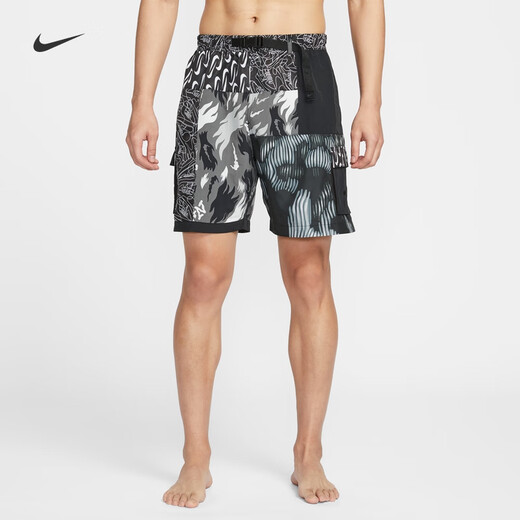 耐克男子沙滩短裤拼接舒适拉链口袋运动裤NIKE SWIM FZ7373 034黑/白/浅烟灰/黑 S