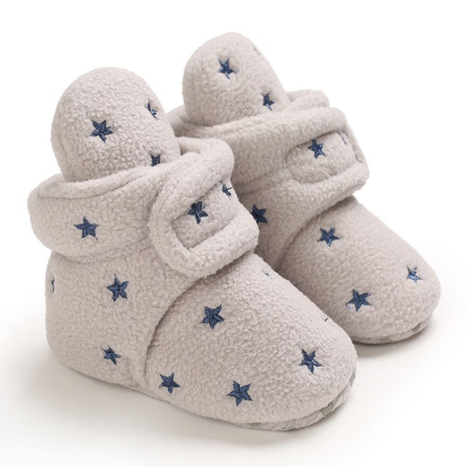 Tutu Dawen Newborn Baby Shoes 0-1 Years Old Toddler Cotton Shoes for Male and Female Baby Autumn and Winter Plus Velvet Warm 6-12 Months Foot Covers Light Gray Velvet Thickening Inner Length 13cm (Suitable for 0-12 Months)