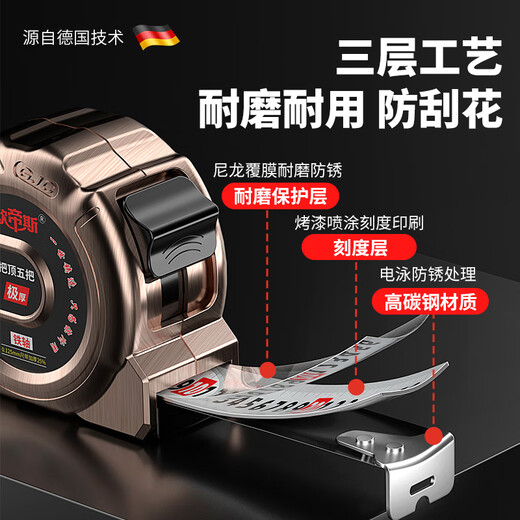 Otis tape measure 5m thickened steel tape high-precision household meter ruler woodworking ruler wear-resistant construction site measurement tool box ruler 5 meters 19mm wide wear-resistant matte ruler belt