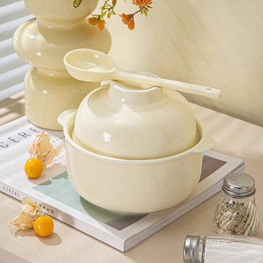 Persson cream-style ceramic instant noodle bowl with lid for student dormitory yogurt bowl cute tableware and chopsticks set