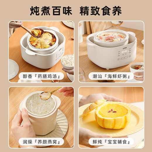 LOTOR Leda white electric stew pot multi-function pot electric cooking pot soup pot household large-capacity water-proof stew pot baby food supplement electric steamer porridge pot steamer model D31 steamer model