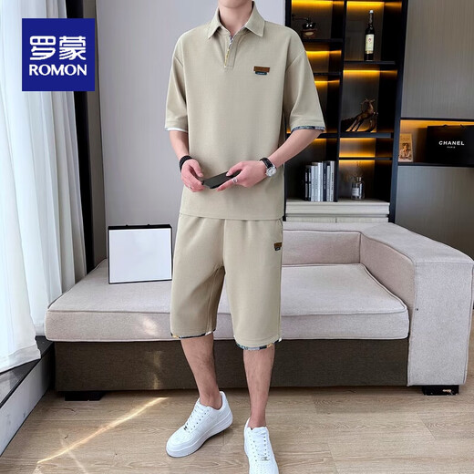 罗蒙（ROMON）夏季套装男士短袖Polo男衫搭配休闲运动短裤新款潮流时尚一套男 719白色套装 XL