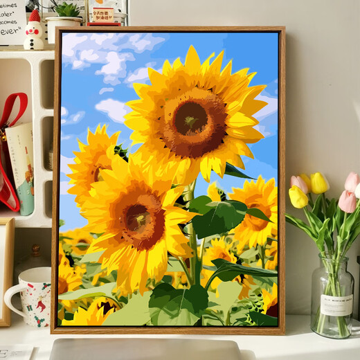 Pintura de aceite digital de girasol Diy Pintura de color Diy sala de estar colgando pintura decorativa pintura al óleo pintada a mano SJ14382 60*80cm marco interno de madera sólida espesa + marco interno externo