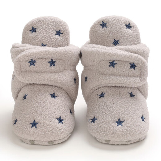Tutu Dawen Newborn Baby Shoes 0-1 Years Old Toddler Cotton Shoes for Male and Female Baby Autumn and Winter Plus Velvet Warm 6-12 Months Foot Covers Light Gray Velvet Thickening Inner Length 13cm (Suitable for 0-12 Months)