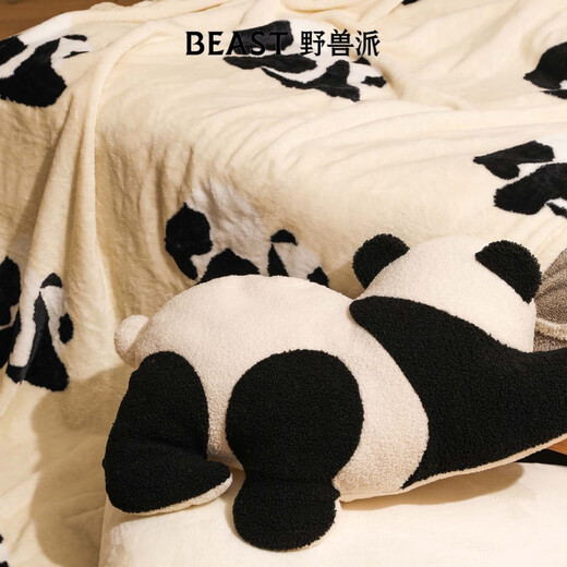 THE BEAST Panda Bang Bang Two-in-one Flannel Warm Blanket/Pillow Car Headrest Lumbar Car Cushion
