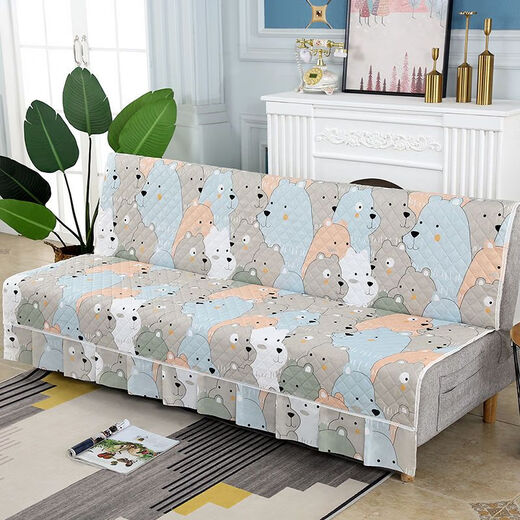Xuxian full-cover sofa cushion foldable sofa bed cover four-season universal non-slip sofa cover simple dual-purpose without armrests small fish blue 1.8 meters long 1.5 meters wide