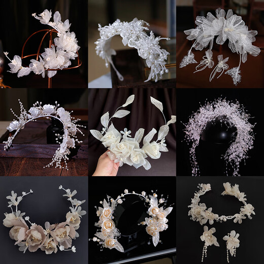 DYN bridal headdress, forest white headband, fairy fabric handmade hair accessories, Korean wedding main wedding dress accessories 8#