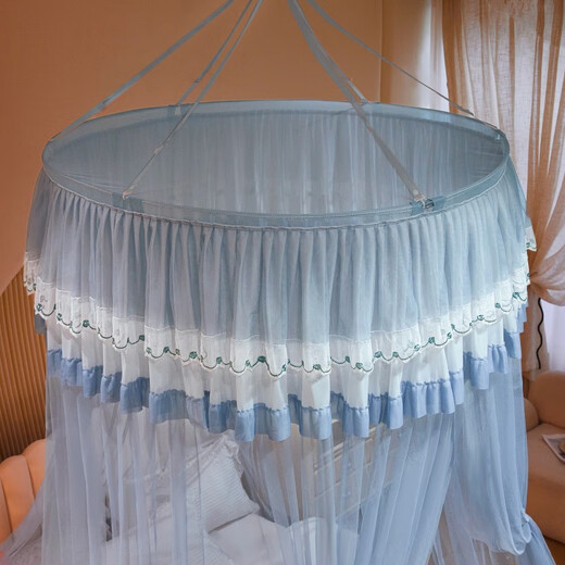 Nanjiren Princess style floor-standing anti-mosquito net ceiling-mounted 1.5mx2m installation-free mosquito net 1.8x2m household all-in-one Qingcheng-Blue Gray XZ [installation-free encryption mosquito net] 2.0m (6.6 feet) bed