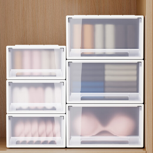 Straw Bear drawer-type storage box can be stacked for wardrobe storage, layered storage box, home clothes storage box, underwear storage box, depth 53, width 30, height 25cm, transparent white, affordable single package