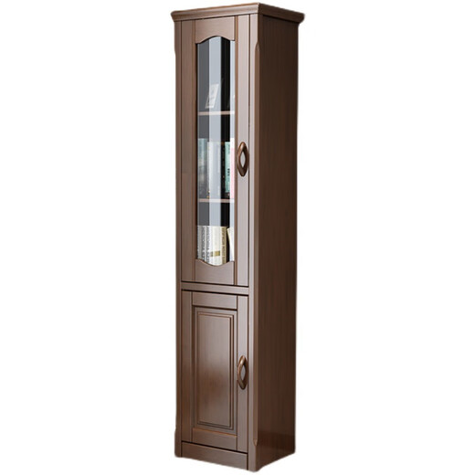 Wu solid wood bookcase wine cabinet with glass door small mini single door side cabinet corner cabinet living room bedroom storage rack storage cabinet walnut color 48x40x195cm