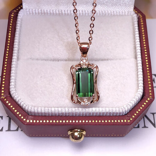 Eba 1.8 carat natural green tourmaline pendant 18K gold diamond necklace as a birthday gift for girlfriend with 18K gold necklace
