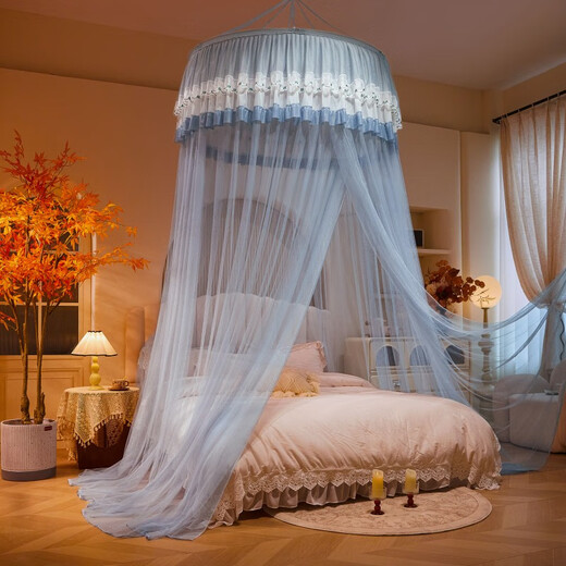 Nanjiren Princess style floor-standing anti-mosquito net ceiling-mounted 1.5mx2m installation-free mosquito net 1.8x2m household all-in-one Qingcheng-Blue Gray XZ [installation-free encryption mosquito net] 2.0m (6.6 feet) bed