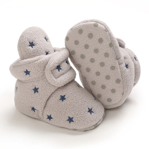 Tutu Dawen Newborn Baby Shoes 0-1 Years Old Toddler Cotton Shoes for Male and Female Baby Autumn and Winter Plus Velvet Warm 6-12 Months Foot Covers Light Gray Velvet Thickening Inner Length 13cm (Suitable for 0-12 Months)