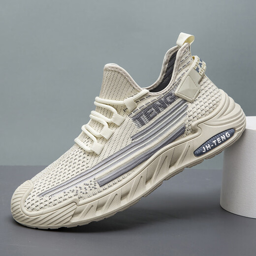 Pudi large-size men's shoes for spring and summer new mesh breathable casual sports shoes for men's trendy anti-slip shock-absorbing running shoes FH-Donghong-JYX-9227 black 46