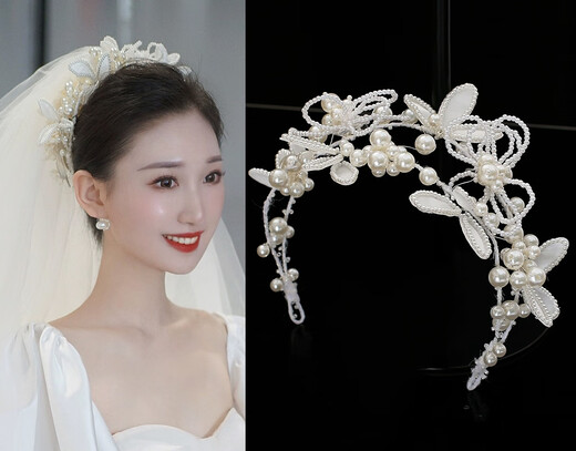 DYN bridal headdress, forest white headband, fairy fabric handmade hair accessories, Korean wedding main wedding dress accessories 8#