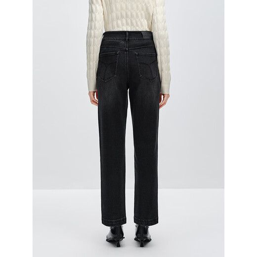 Peacebird Women's Jeans High Waist Harem Autumn and Winter Warm Denim Two Button Tapered Women's Denim Medium Black S