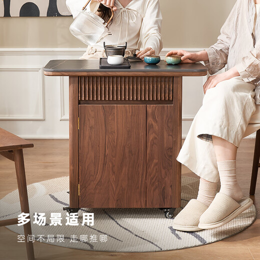 Original element solid wood tea table simple balcony tea table black walnut light luxury mobile tea table tea table slate tea table M1182 Goya tea cart black walnut wood Lauren black gold