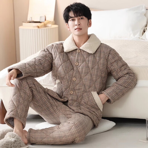 Pajamas modal à trois couches pour hommes épaissis en velours épaissisé coton coton amincissant automne et hiver chauds de vêtements d'hiver chauds ensemble 3886 3xl (185 tailles) recommandés pour porter du poids 180-20