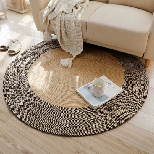 Qingbilin living room coffee table carpet bedroom cotton round carpet sofa bedside stain-resistant woven carpet washable cotton carpet diameter 90CM - jute color