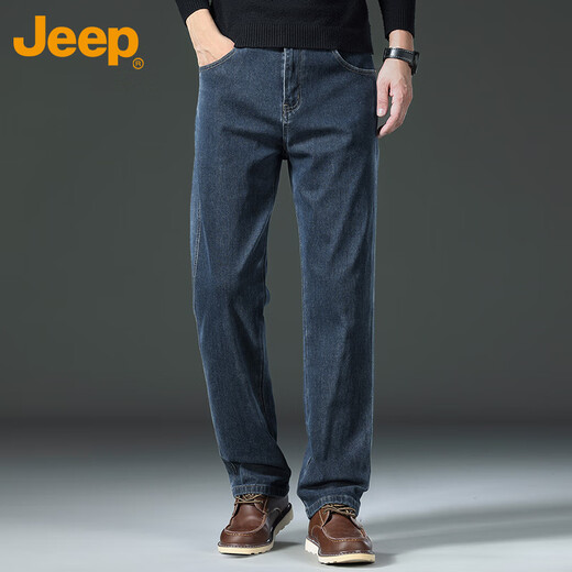 JEEP jeans men's autumn and winter straight loose casual pants men's business retro men's pants blue gray 34