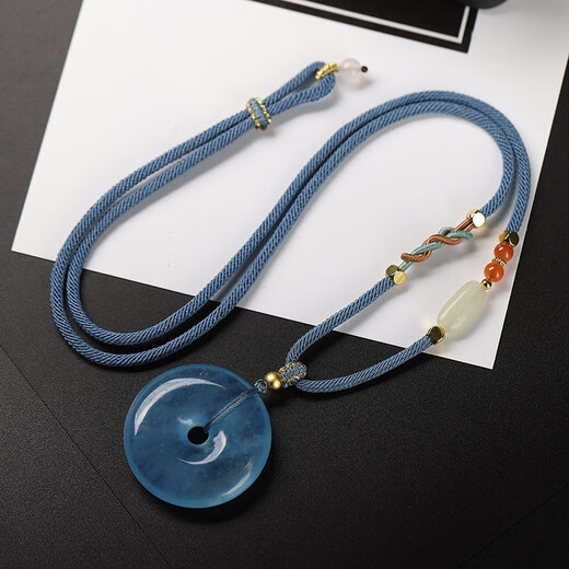 An Feng ice species aquamarine necklace safety buckle pendant blue crystal necklace clavicle chain mascot birthday gift collection super ice blue number 23197045