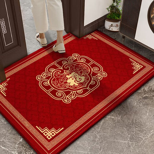 Shansui Chinese-style entrance door floor mat red door mat door carpet door mat stain-resistant anti-slip can be cut festive home Chinese pattern-Xiang 50X80cm