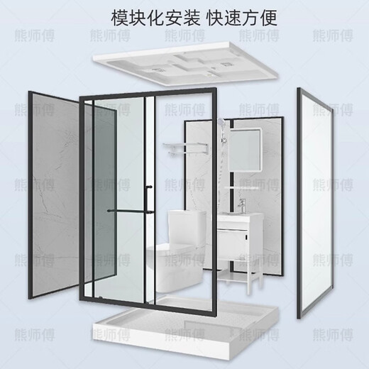 Wulang Machinery (can be installed on the door) shower room integrated shower room integrated shower room finished bathroom partition dry and wet separation 1.0*1.2M without toilet side door
