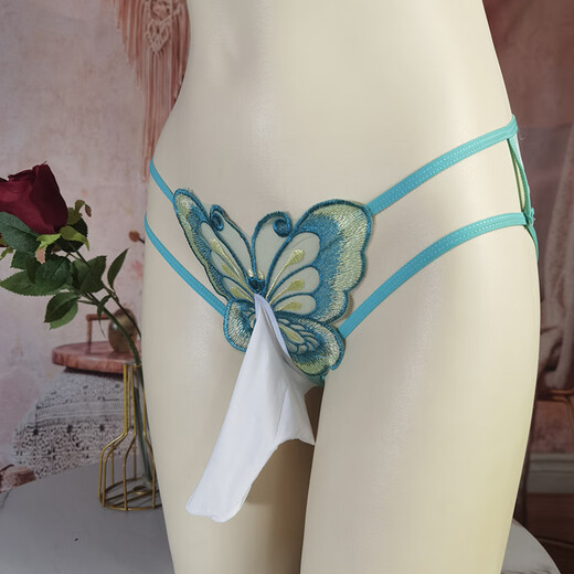 Adult products for men, men's egg-filled bullets separated large size temptation thong hollow large size underwear sexy lace butterfly see-through adult sex toys XL light green (155-200 Jin Jin equals 0.5 kg) bullet separation-opening