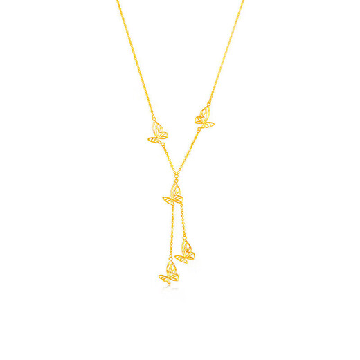 Mengjinyuan 18K gold necklace AU750 filigree butterfly set chain tassel clavicle chain as a birthday gift for girlfriend