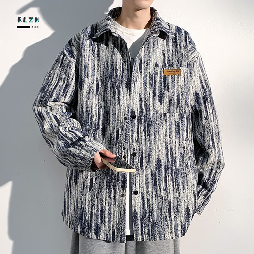 RLZN胖子大码扎染小香风夹克男春秋加肥大码潮牌宽松痞帅翻领学生外套 A001-J683蓝色 XL140-160斤