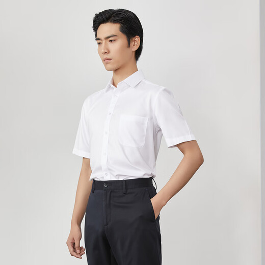 雅戈尔（YOUNGOR）短袖衬衫男条纹DP免烫衬衫纯棉面料抗皱易打理新品商场同款 漂白YSDP19002BFA 39