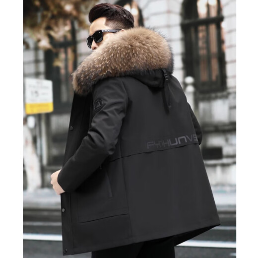 Luo Shang Gu Qiu Pai overcomes men's 2023 new winter fur coat fox fur men's fur integrated [fox fur] black shell + brown inner liner 4XL size 190-210 Jin [Jin equals 0.5 kg]