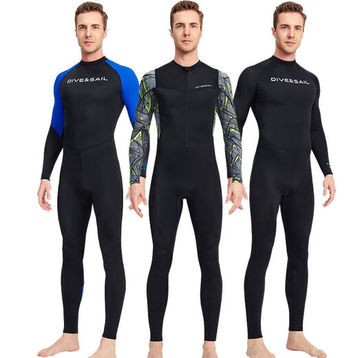 Xianxi 2024 new model motorboat quick-drying wetsuit men's one-piece swimsuit ice sunscreen quick-drying long-sleeved motorboat black blue sleeves 3XL 3XL