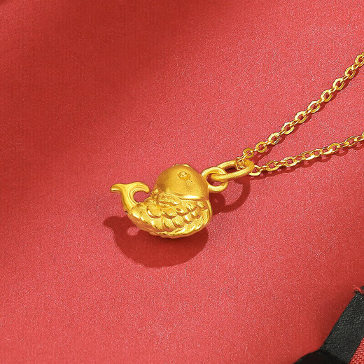 Liuguifu Jewelry Gold Pendant Lucky Koi 3D Hard Gold Necklace for Women SD0600505 0.65g with Silver Chain