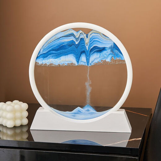 Liuzi desk ornaments, technological sense, light luxury, 3D quicksand painting ornaments, creative gifts, birthday relief, art hourglass, home black frame, black high-transparency tempered glass, 2023 large size 25cm