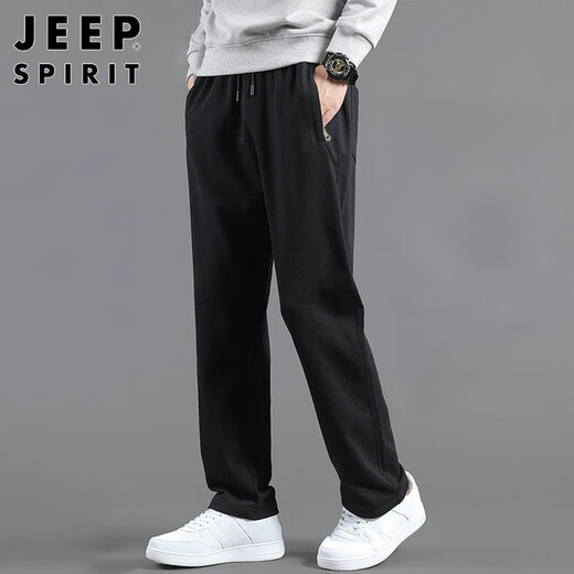 JEEP SPIRIT Jeep pants men's autumn and winter Korean style casual pants men's loose straight wide-leg pants men's black XL