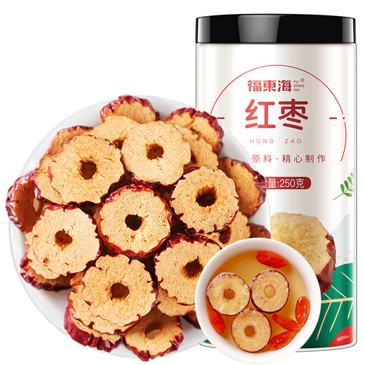 Fudonghai Dried Red Dates 250g [Buy 2 for 3] (Selected Xinjiang large thick-fleshed red dates sliced) Xinjiang jujubes without seeds can be paired with wolfberry, longan and red date rings to make tea, soak in water and ready to eat